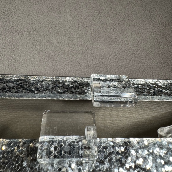 Silver Glitter Evil Eye Clutch with Strap - Picture 12 of 12